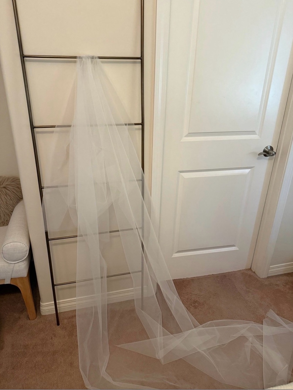 Long Sheer Blusher Bridal Veil - Chapel Length